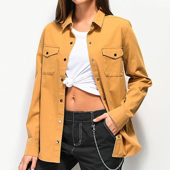 Tops - Brown-khaki construction long sleeve button up